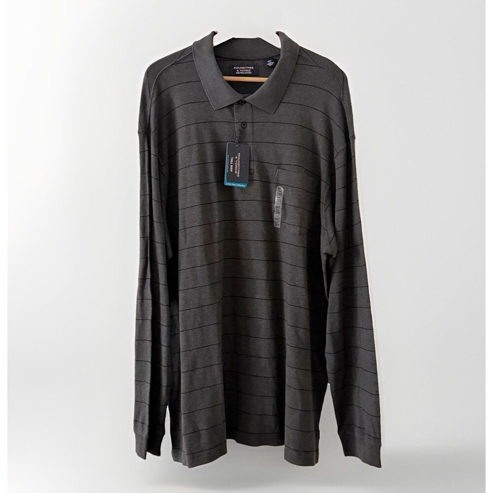 Roundtree & Yorke Long Sleeve Polo Shirt Sz 2XT Heather Gray Luster Soft Cotton - Picture 3 of 8